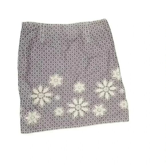 Studio M Women's Gray & Ivory Cotton Print w Daisy Embroidery Above the Knee Str - Picture 3 of 9